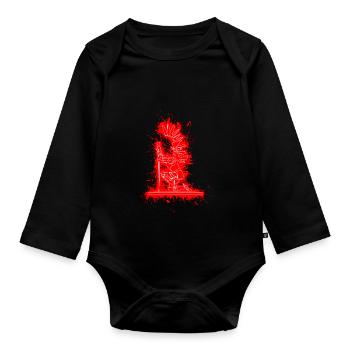 Polne Poland - hussare, hussar als kniender ritter - Baby Bio-Langarm-Body - Schwarz - Vorne