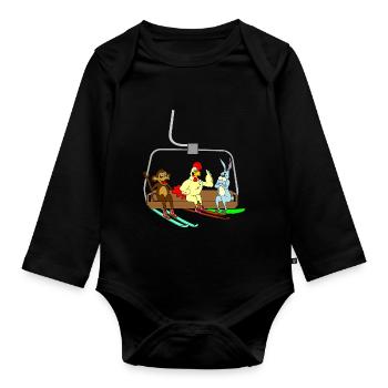 Ski Lift Tiere Skifahrer Lustig Kinder Geschenk - Baby Bio-Langarm-Body - Schwarz - Vorne