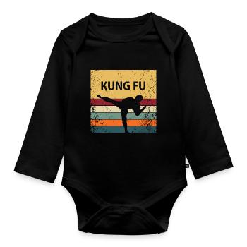 Kung Fu rétro - Body Bébé bio manches longues - noir - Devant