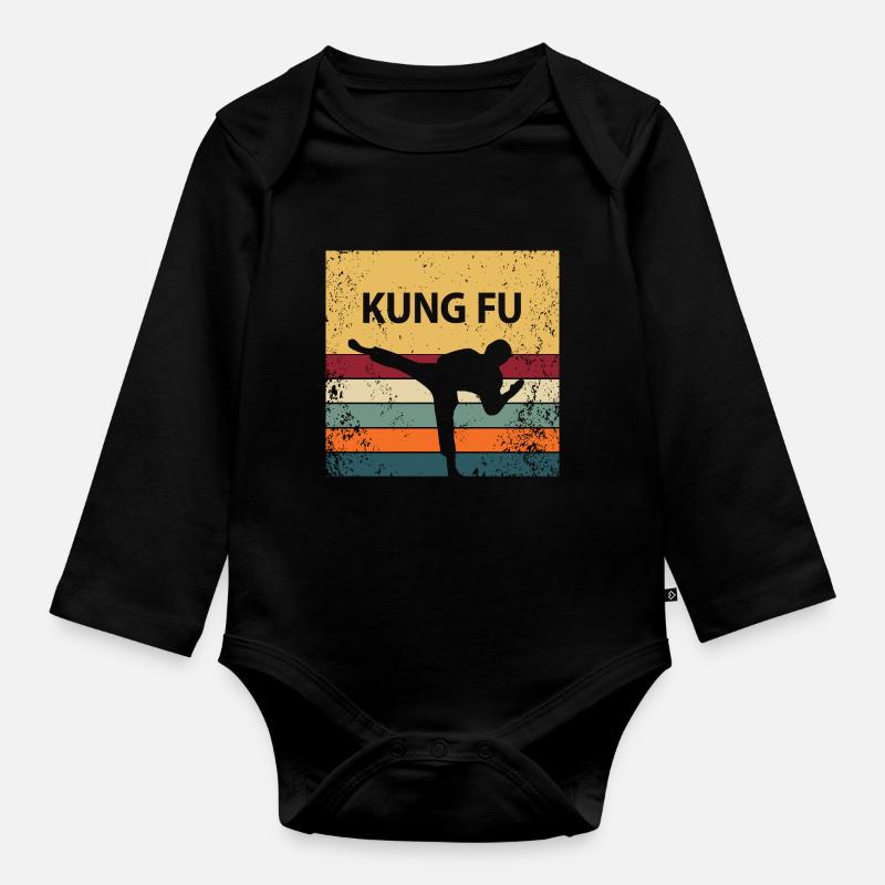 Retro Kung Fu - Baby Bio-Langarm-Body - Schwarz