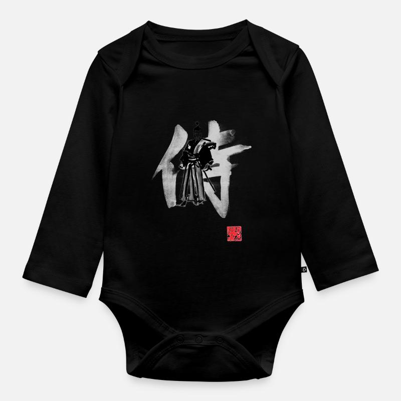 samurai - Organic Longsleeve Baby Bodysuit - black