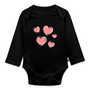 cinq cœurs - symbole d’amour - Body Bébé bio manches longues - noir - Devant