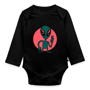 Aliens Außerirdische Existenz Lustiger Spruch Kind - Baby Bio-Langarm-Body - Schwarz - Vorne