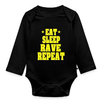 EAT SLEEP Rave - Baby Bio-Langarm-Body - Schwarz - Vorne