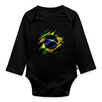 Brésil Drapeau Brésilien Look Used - Body Bébé bio manches longues - noir - Devant