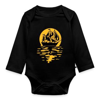Sailing ship silhouette design - Organic Longsleeve Baby Bodysuit - black - Front