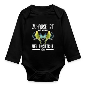 Zuhause ist Wellensittiche Vogel Chirp Haustier - Baby Bio-Langarm-Body - Schwarz - Vorne