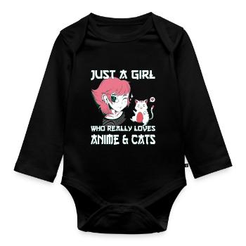 Just A Girl Who Loves Anime and Cats. Otaku Girl - Baby Bio-Langarm-Body - Schwarz - Vorne