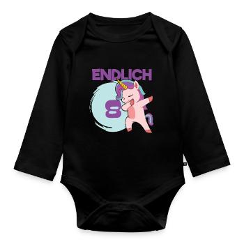 Endlich 8 Dabbing Einhorn - Baby Bio-Langarm-Body - Schwarz - Vorne