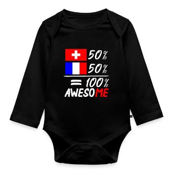 50 % Suisse 50 % France - Body Bébé bio manches longues - noir - Devant