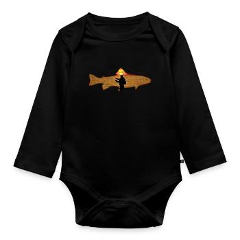 Trout Fly Fishing Nature Outdoor Fisherman orange - Organic Longsleeve Baby Bodysuit - black - Front