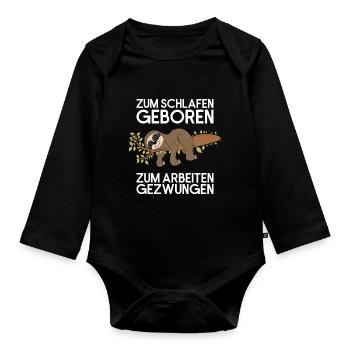 Faultier Schlafen / Arbeiten Fauler Faultierspruch - Baby Bio-Langarm-Body - Schwarz - Vorne