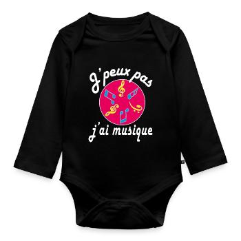 j'peux pas j'ai musique - Body Bébé bio manches longues - noir - Devant