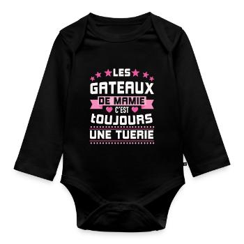 Les gâteaux de mamie c'est toujours une tuerie - Body Bébé bio manches longues - noir - Devant