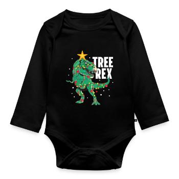Tree Rex Funny T-Rex Lover Dinosaur Christmas Tree - Organic Longsleeve Baby Bodysuit - black - Front