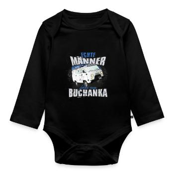 echte Männer fahren einen Buchanka - Baby Bio-Langarm-Body - Schwarz - Vorne