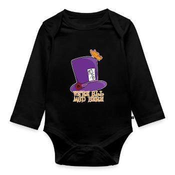 Wir sind alle verrückt hier - Mad Hatter Top Hat - Baby Bio-Langarm-Body - Schwarz - Vorne