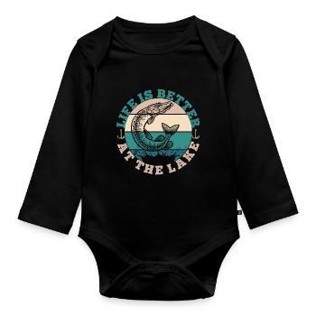 LIFE IS BETTER AT THE LAKE - Baby Bio-Langarm-Body - Schwarz - Vorne