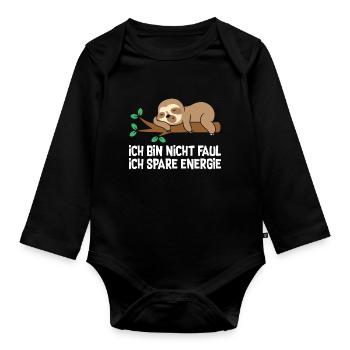 Ich bin Nicht Faul Ich Spare Energie Faultier - Baby Bio-Langarm-Body - Schwarz - Vorne