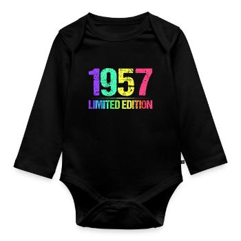 1957 Limited Edition Jahrgang 57er Retro Jahrgang - Baby Bio-Langarm-Body - Schwarz - Vorne