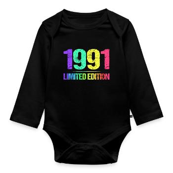 1991 Limited Edition Jahrgang 91er Retro Jahrgang - Baby Bio-Langarm-Body - Schwarz - Vorne