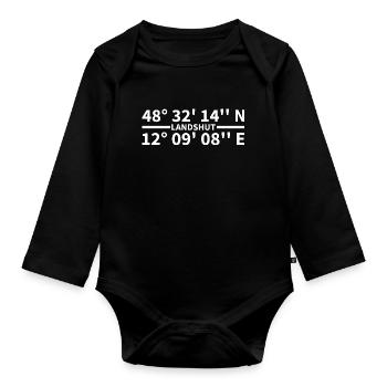 Landshut Koordinaten - Baby Bio-Langarm-Body - Schwarz - Vorne
