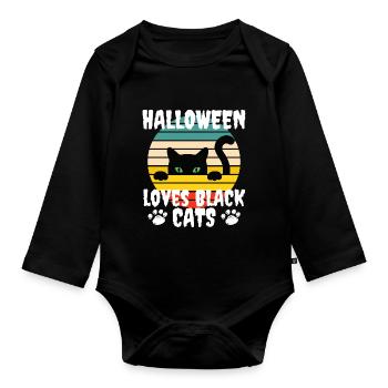 halloween loves black cats gift idea - Organic Longsleeve Baby Bodysuit - black - Front