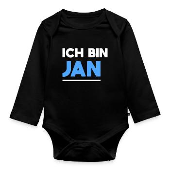 Jan Name Spruch für stolze Jans - Baby Bio-Langarm-Body - Schwarz - Vorne