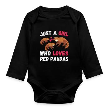 Chinesisches Tier Mädchen Geschenk Roter Panda - Baby Bio-Langarm-Body - Schwarz - Vorne