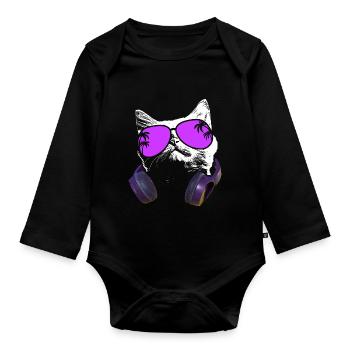 Katze Sonnenbrille Kätzchen Katzenliebe Katzenlieb - Baby Bio-Langarm-Body - Schwarz - Vorne