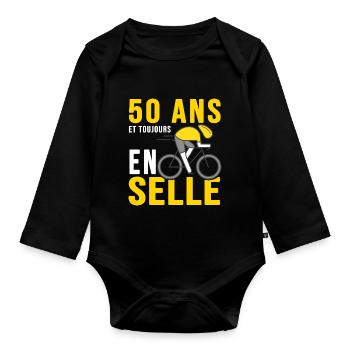 50 ans en selle humour anniversaire vélo cycliste - Body Bébé bio manches longues - noir - Devant