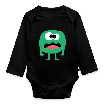 confused green monster - Baby Bio-Langarm-Body - Schwarz - Vorne