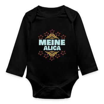 Geschenk für Alica - Baby Bio-Langarm-Body - Schwarz - Vorne