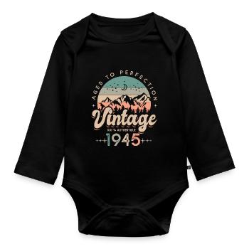 1945 Vintage Birthday Born in 1945 - Organic Longsleeve Baby Bodysuit - black - Front