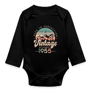 1955 Vintage anniversaire Né en 1955 - Body Bébé bio manches longues - noir - Devant