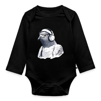Zaki the audiophile pigeon - Organic Longsleeve Baby Bodysuit - black - Front