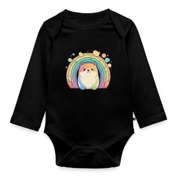 Akita Inu Hund Bunte Farben Regenbogen Kunst Anime - Baby Bio-Langarm-Body - Schwarz - Vorne
