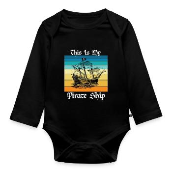 This is My Pirate Ship - Organic Longsleeve Baby Bodysuit - black - Front