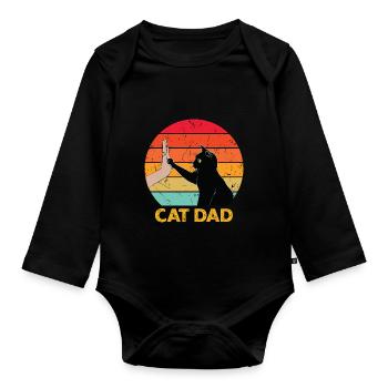 Cat Dad - Cat High Five - Baby Bio-Langarm-Body - Schwarz - Vorne