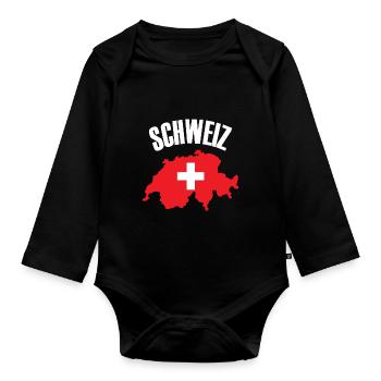 Schweiz - Switzerland Map Swiss Flag - Organic Longsleeve Baby Bodysuit - black - Front