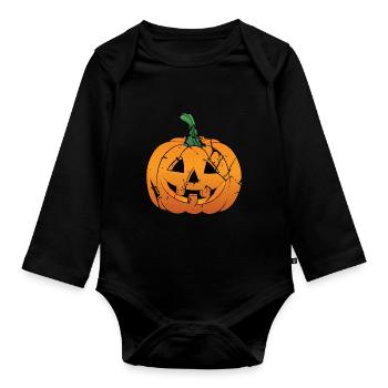 Citrouille Jack-O-Lantern - Body Bébé bio manches longues - noir - Devant