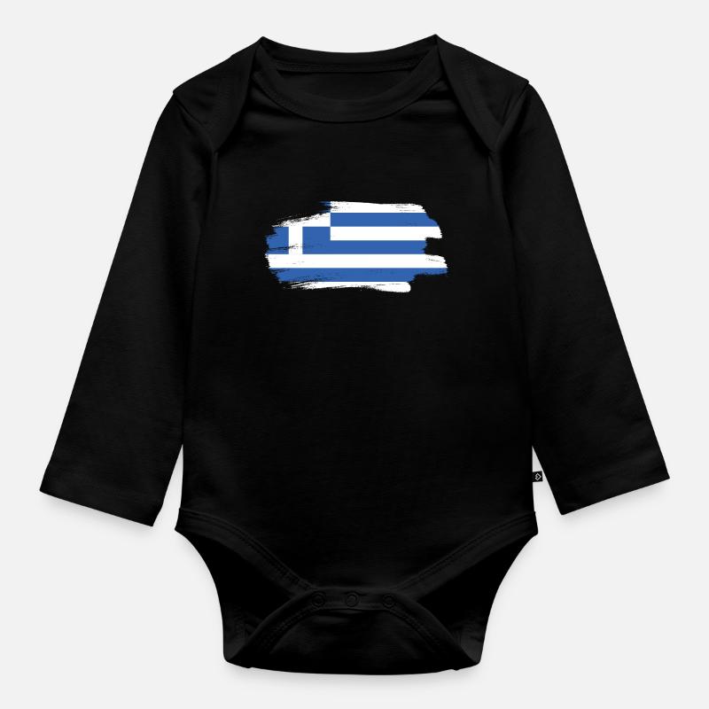 Drapeau de la Grèce Hellas Athènes Drapeau grec - Body Bébé bio manches longues - noir