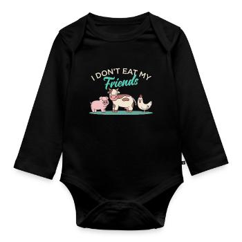 Friends Happy Chicken Cow Design for Vegans - Organic Longsleeve Baby Bodysuit - black - Front