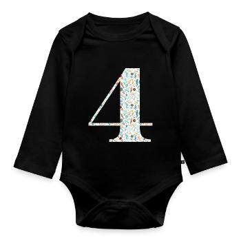 4e anniversaire floral - Body Bébé bio manches longues - noir - Devant