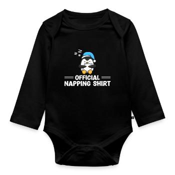 Amoureux du pingouin endormi Pingouin mignon Sieste - Body Bébé bio manches longues - noir - Devant