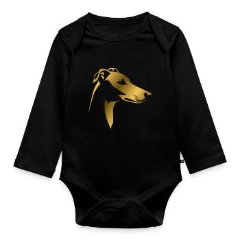 Greyhound greyhound, dog head, drawing gold - Organic Longsleeve Baby Bodysuit - black - Front