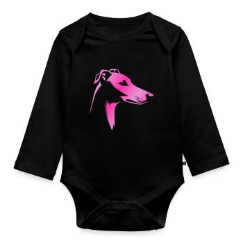 Greyhound greyhound, dog head, pink drawing - Organic Longsleeve Baby Bodysuit - black - Front
