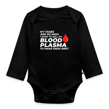 Problèmes fiscaux et jeux de mots sur le plasma sanguin Fiscalité Drôle - Body Bébé bio manches longues - noir - Devant