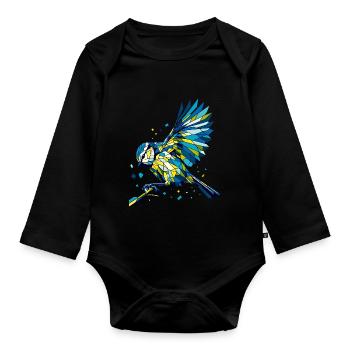 Blaumeise Polygon bunt - Baby Bio-Langarm-Body - Schwarz - Vorne