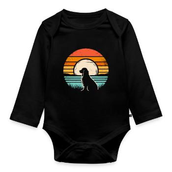 Cocker Spaniel Vintage Sunset dark - Organic Longsleeve Baby Bodysuit - black - Front